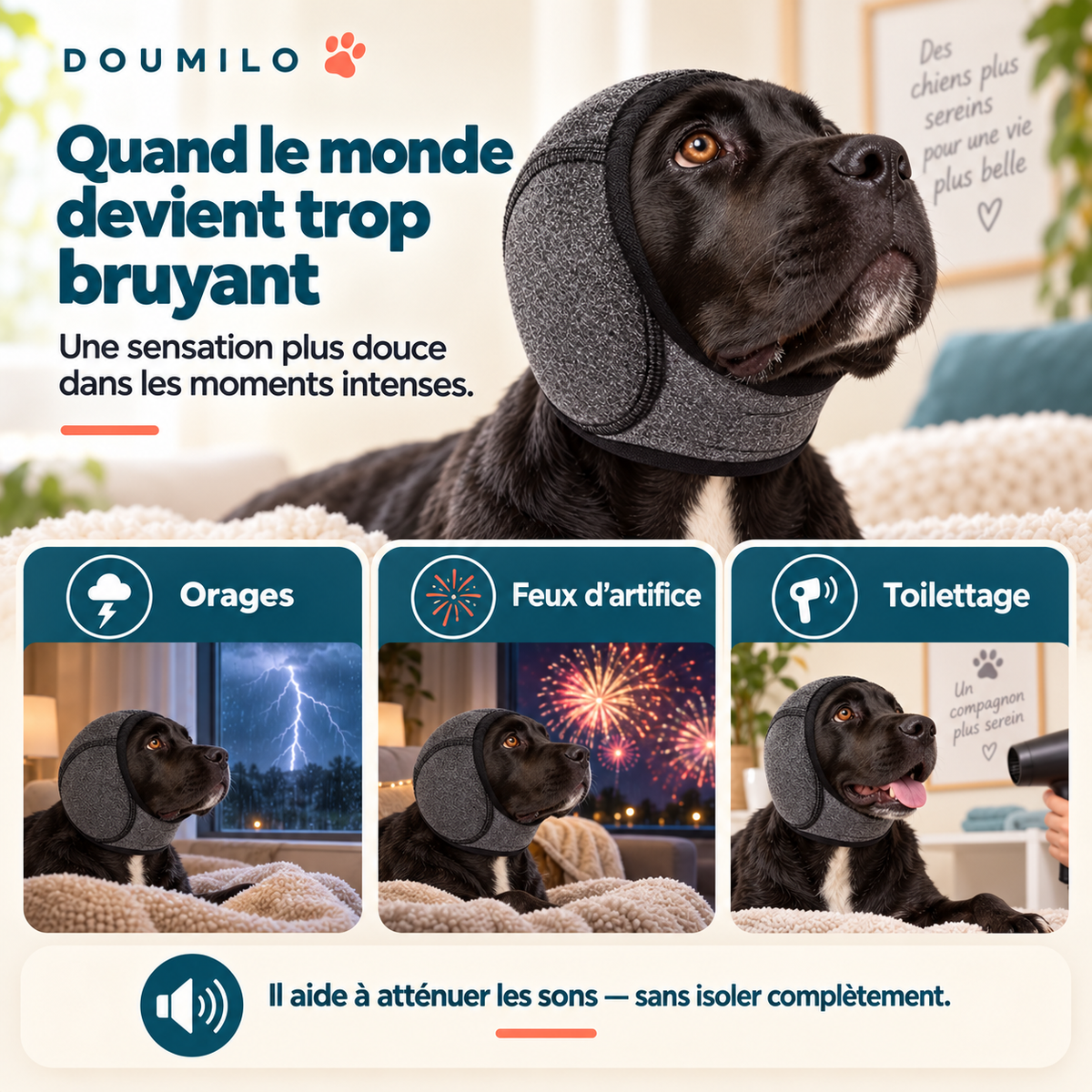 Cache-oreilles apaisant pour chien