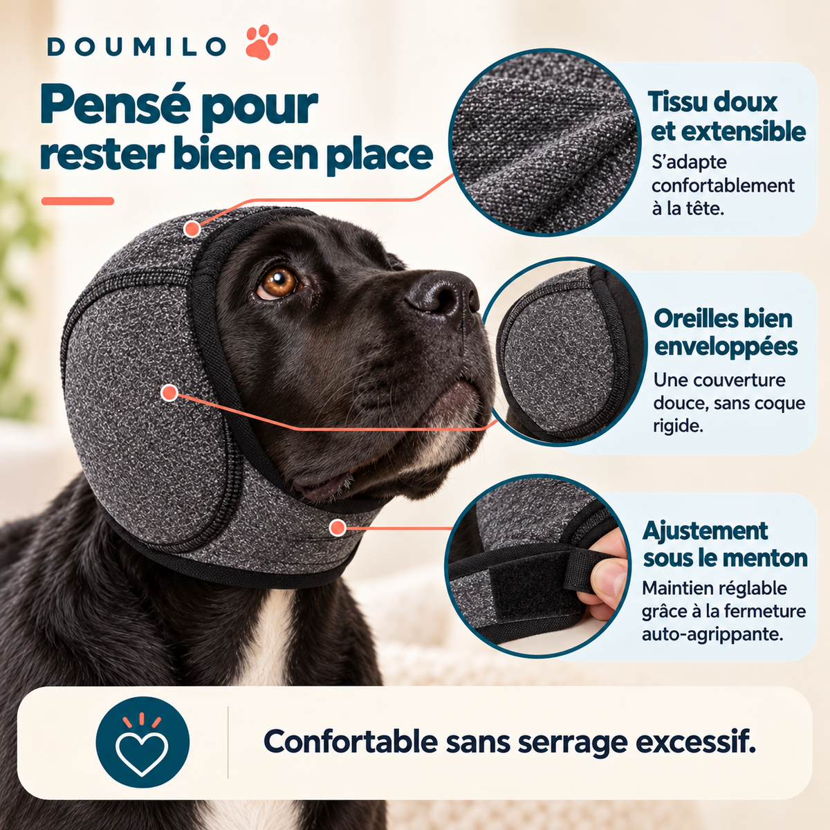 Cache-oreilles apaisant pour chien